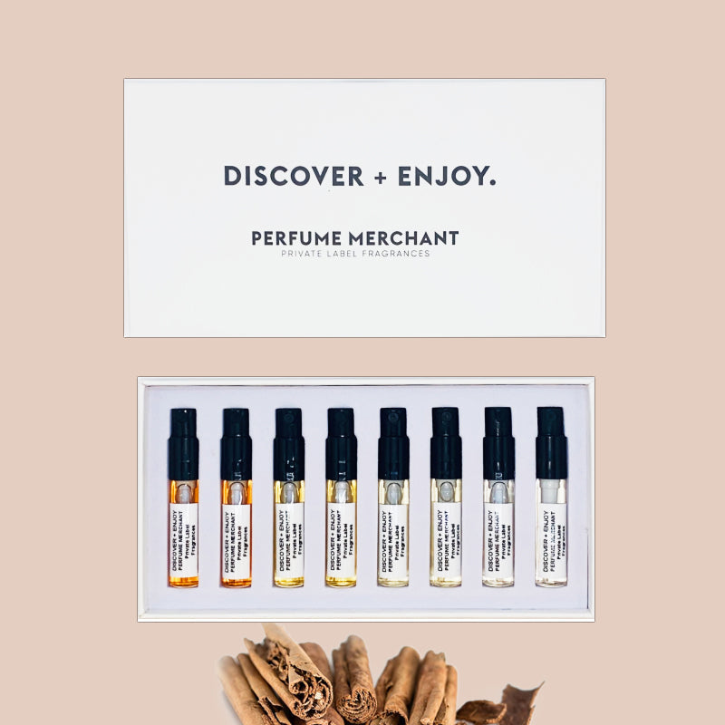 AMBER - DISCOVER + ENJOY | 8 x Sample box from the amber fragrance family by Perfume Merchant